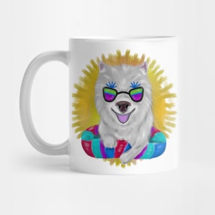 Pomeranian dog on pool party Mug